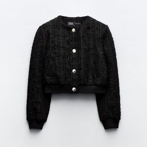 NEW Zara Textured Weave Bomber Jacket